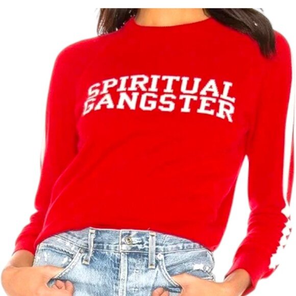 Spiritual Gangster Wool/Cashmere Sweater - Red/Ivory - Medium - Picture 1 of 12